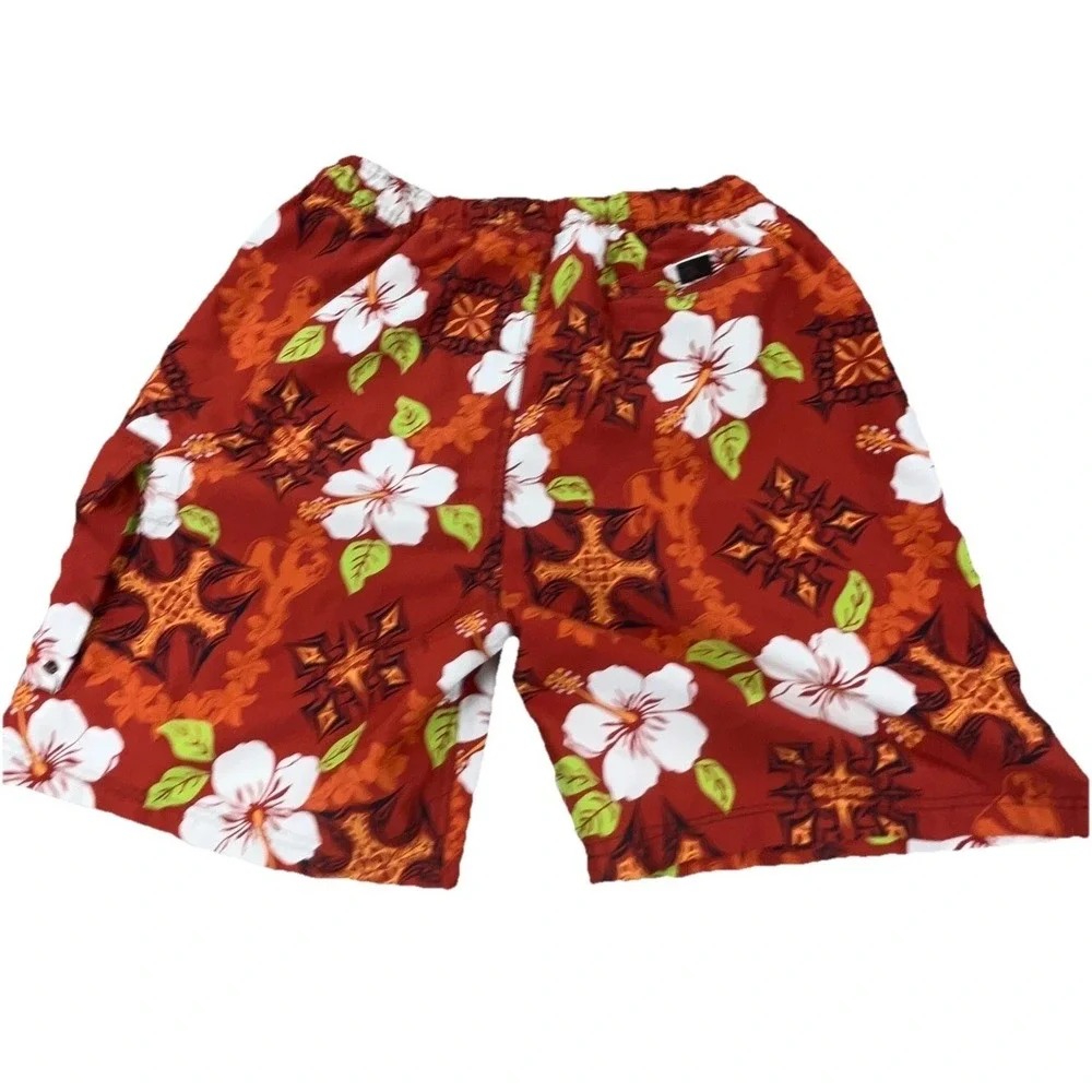 Big Dogs Swim Trunks Men Medium Red Floral Bored Shorts Surfing Hawaiian Beach‎